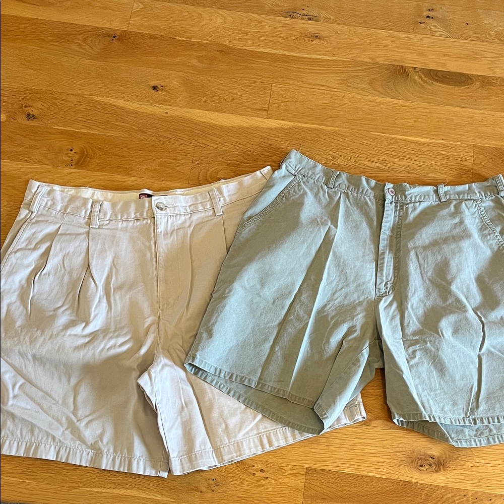 L.L. Bean Men's Flat Front - Light Green & Chaps Light Beige Pleated Shorts
